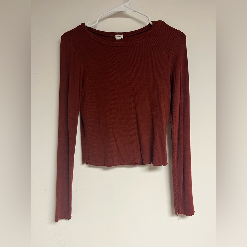 Garage Red Long Sleeve Fitted Crop Blouse